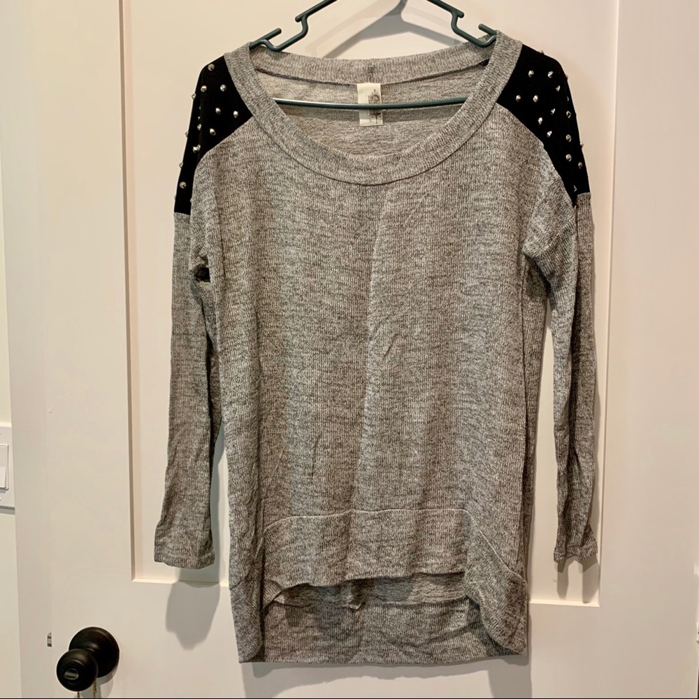 Gray Sweater with Decorative Shoulders